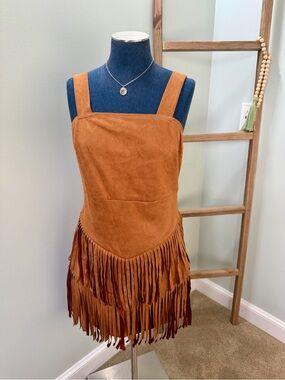 SHEIN Brown Faux Suede Fringe Boho Western Festival Cowgirl Dress Size Large